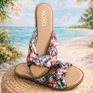 XOXO Pink Floral Knot Slide Sandals for Women